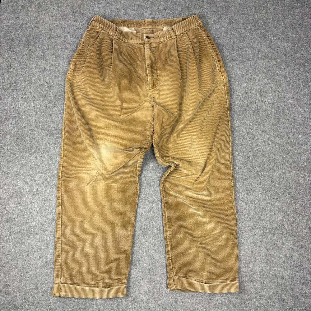 Jos. A. Bank Mens Tan Wide Wale Corduroy Pleated Cuffed Pants 35W 29L